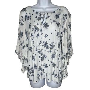 Lauren Conrad crinkle floral top with ruffle bell sleeves